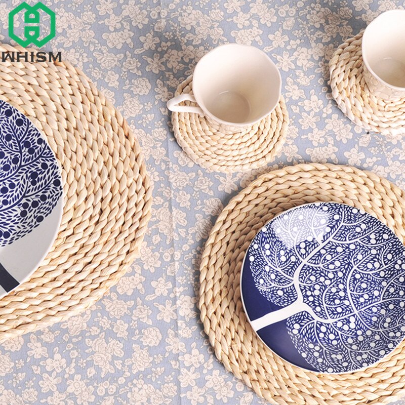 1Pc Rotan Placemats Stro Cup Onderzetters Pad Eettafel Mat Warmte-isolatie Pannenlap Rieten Drinken Coaster Keuken Accessoires