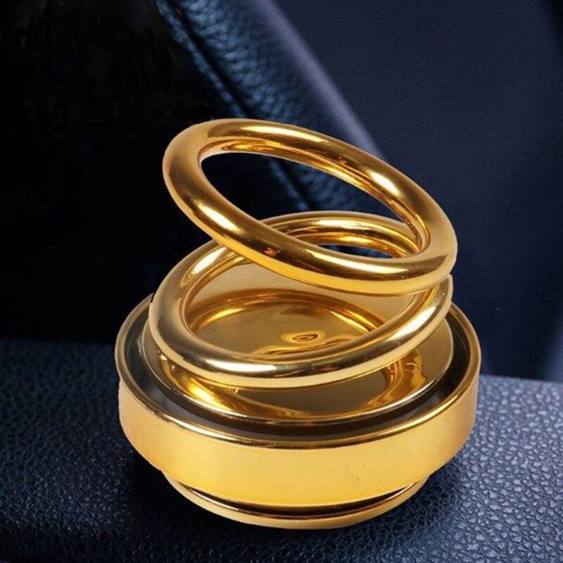 Solar Energy Car Double Loop Rotary Suspension Dashboard Perfume Seat Air Freshener Auto Aromatherapy Diffuser Interior Decor: Gold