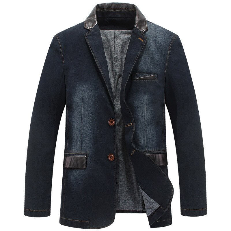 Denim Blazer Men 4XL Mens Suit Outerwear Casual Tall Coat Male Denim Jacket Slim Fit Jeans Blazers: Navy Blue / 4XL