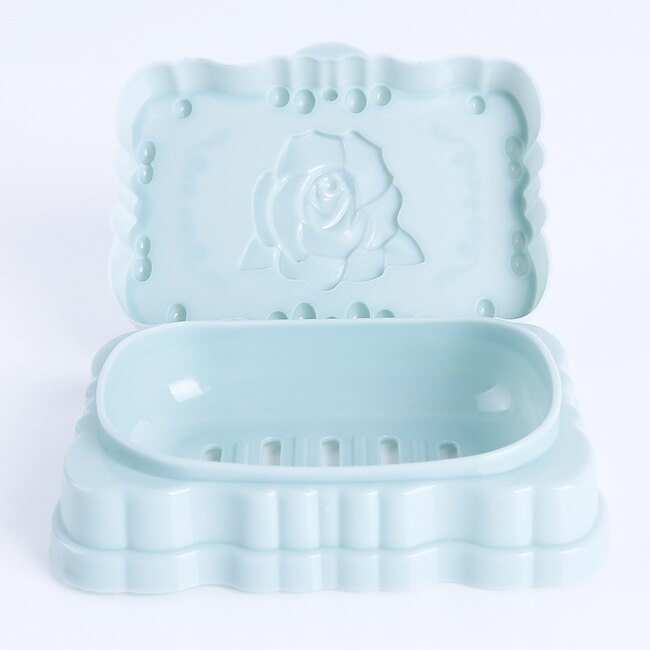 Rose Gesneden Draagbare Zeep Box Case Holder Container Wassen Stofdicht Zeep Case Home Badkamer Accessoires Zeepbakje Opslag case: blue