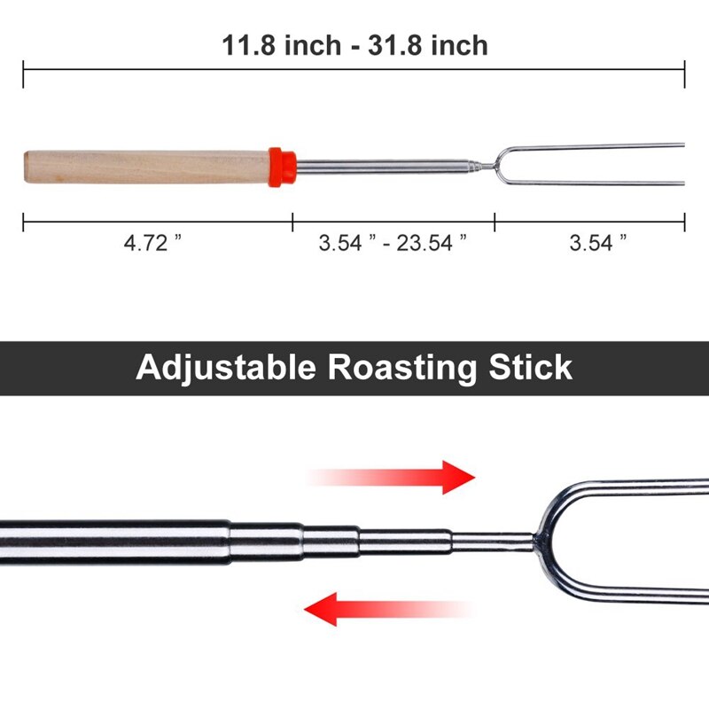 Marshmallow ristning pinde-sæt  of 8 stk sikker for børn 11-31 inches teleskopiske hund smores gafler, ekstra 10 stk træ klistermærker
