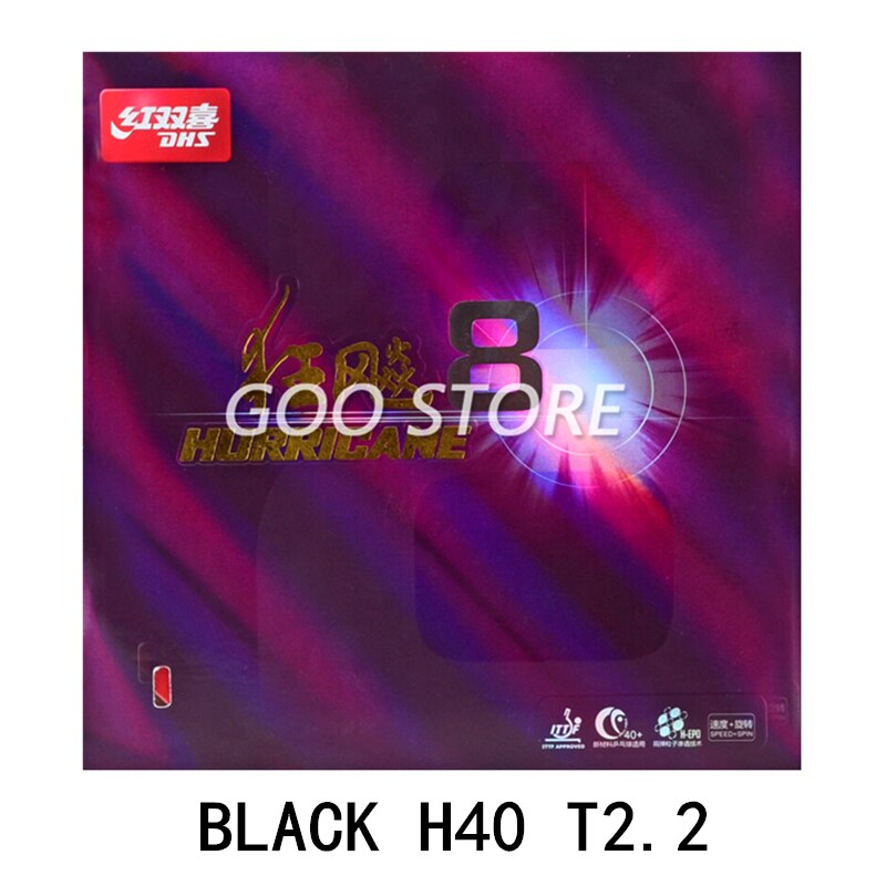 Dhs furacão 8 tênis de mesa de borracha furacão 3 dhs furacão-8 h3 pips-em original dhs h8 ping pong esponja: H8 H40 2.2 Black