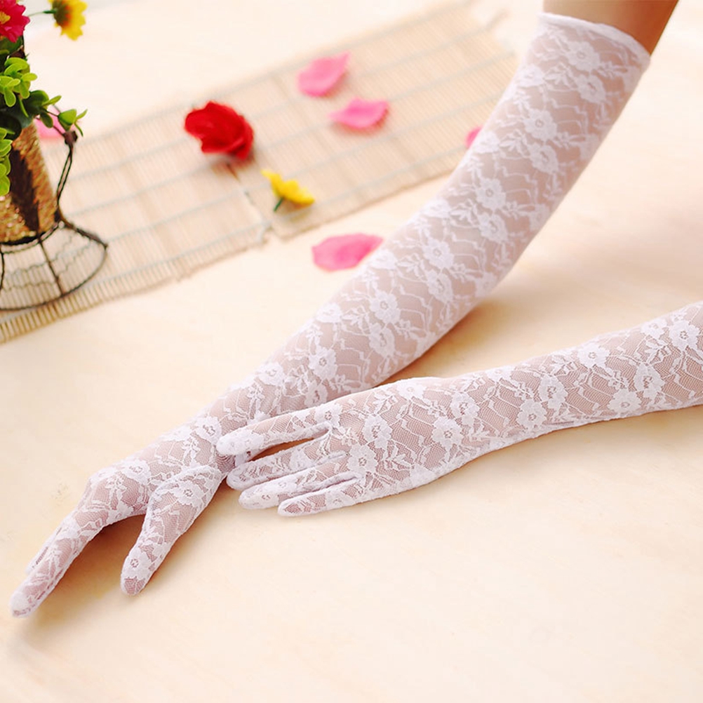 1 par blonde lange handsker arm kvinder piger anti-uv solbeskyttelse fuldfinger handsker udendørs kørehandsker fest bryllup handsker