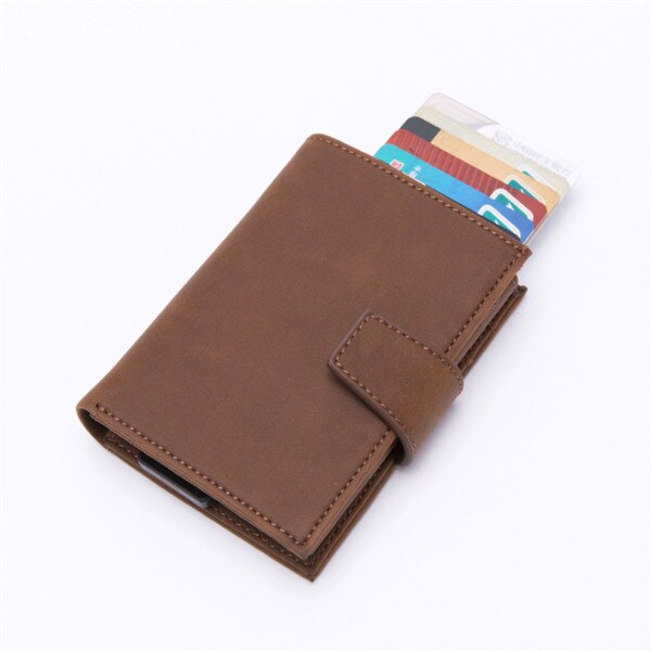 ZOVYVOL RFID Blocking Card Holder - Slim Metal & PU Wallet - Business Card Case for Men & Women: Brown x-45