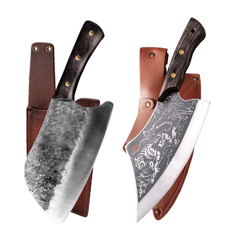 Chopping Knife Stainless Steel Full Tang Blade Wood Handle Sheath Cutting Slauughtering Meat Fish Boning Accessories Tools