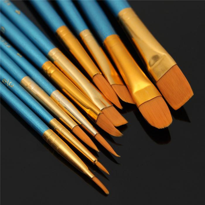 Pinceaux à peinture en Nylon à pointe pointue | 10 pièces/ensemble pinceaux de peinture couleur de Gouache à différentes formes, ensemble de brosses pour peinture sur cheveux, fournitures artistiques J2Y
