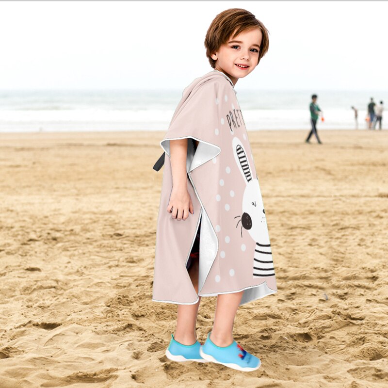 Kitten Kind Strand Veranderende Poncho Cartoon Meisjes Seaside Zonnebrandcrème Strand Gewaad Microfiber Snel Droog Hooded Handdoek Dieren Gedrukt