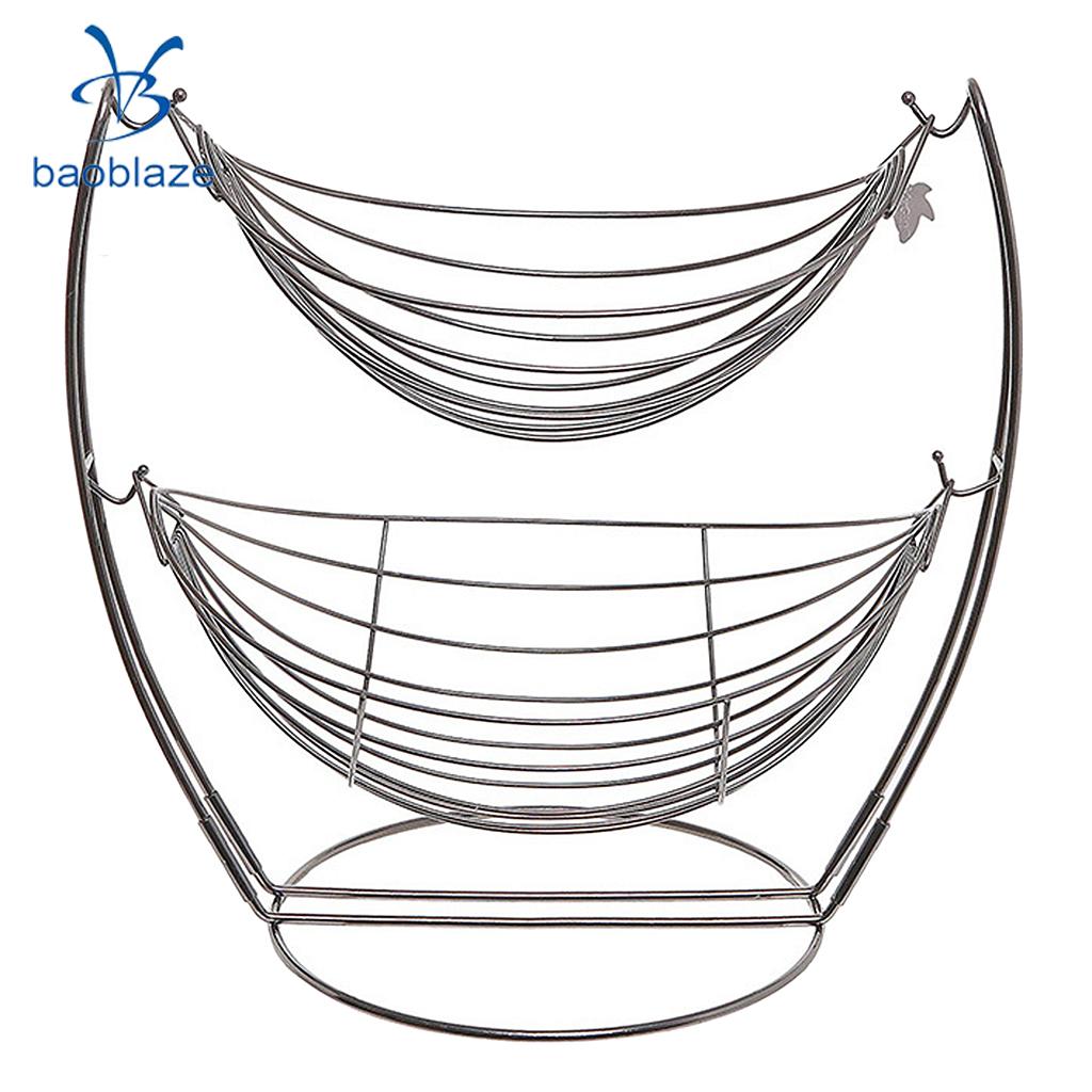 2 Tier Fruit Basket Durable Metal Fresh Fruit Baskets Oranges Storage Bowl
