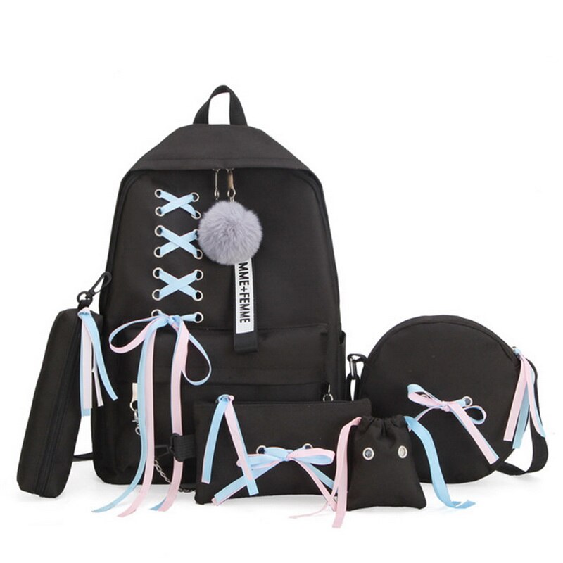 Shujin 4 pçs/set mochilas escolares para adolescentes meninas estudante saco de livro meninos mochila bolsas sac a dos: Balck 3