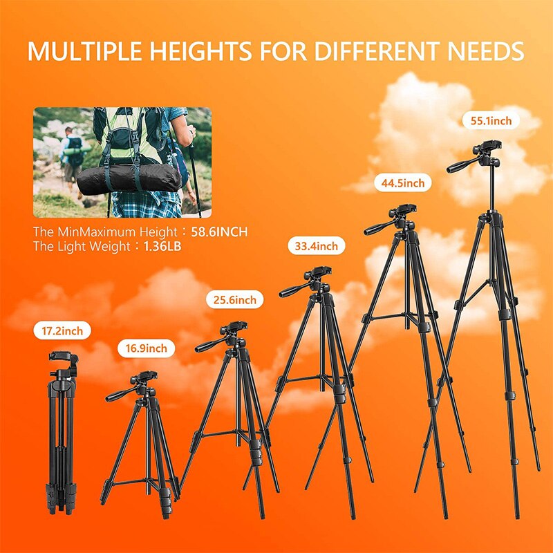 53-Inch Telefoon Statief, Statief Mirrorless Camera 'S, Met Bluetooth Afstandsbediening, Telefoon Statief, draagtas