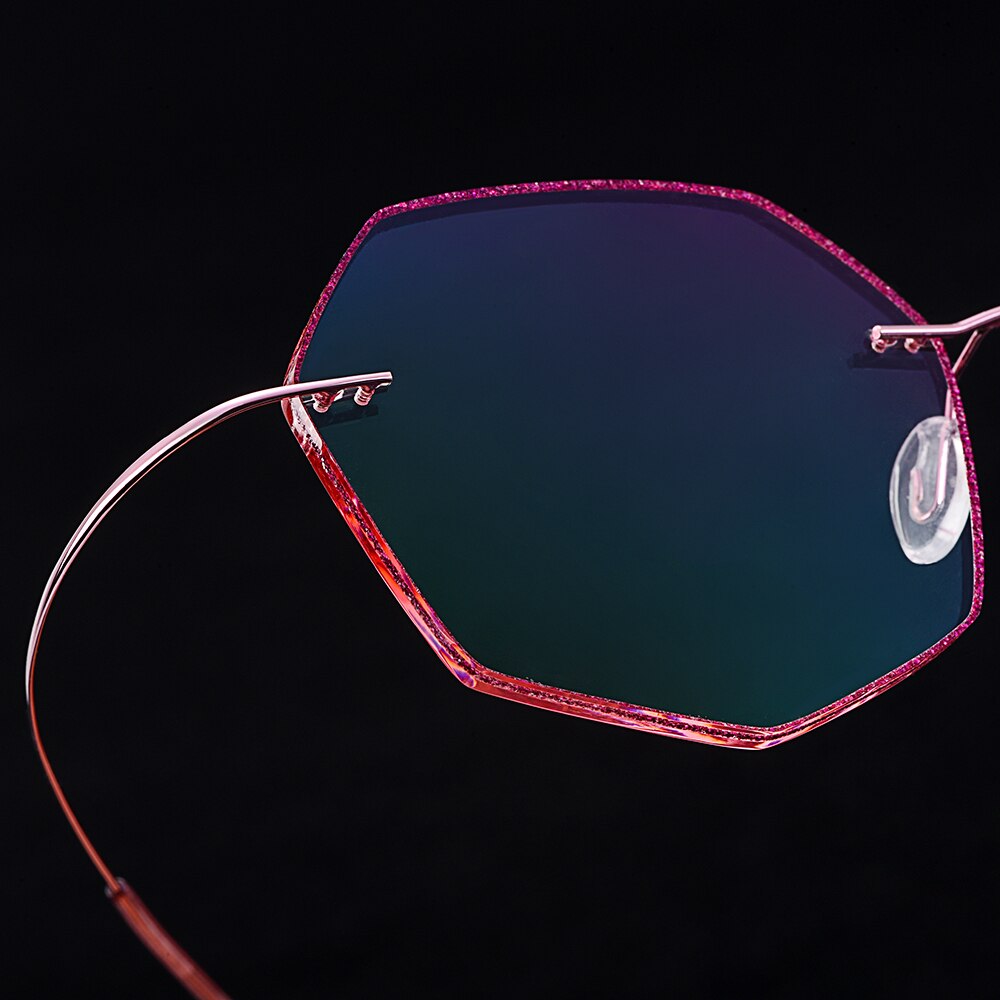 Gmei Optical Ultra-light Pink Titanium Alloy Women's Rimless Glasses Frame With Gradient Pink Tint Plano Lenses T80892