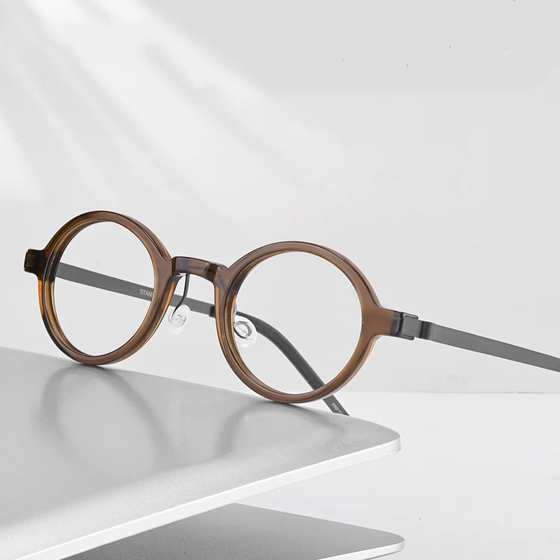 Denmark Ultralichte Schroefloze Bril Mannen Vrouwen Ronde Acetaat Titanium 1810 Bril Frame 130Mm Retro Klein Formaat Oculos