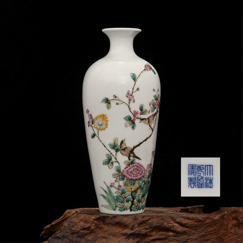 Jingdezhen – Vase à fleurs et oiseaux de la dynastie Qing, peint à la main, Antique, de l&#39;année