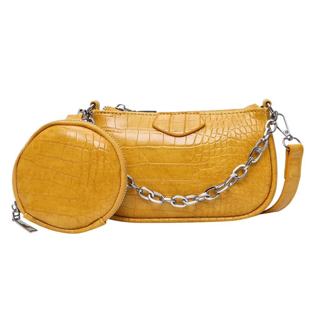 PU Leather Crossbody Bag Women Pure Color Shoulder Ladies Chain Shoulder Messenger Bag Sling Handbag Purse: Yellow