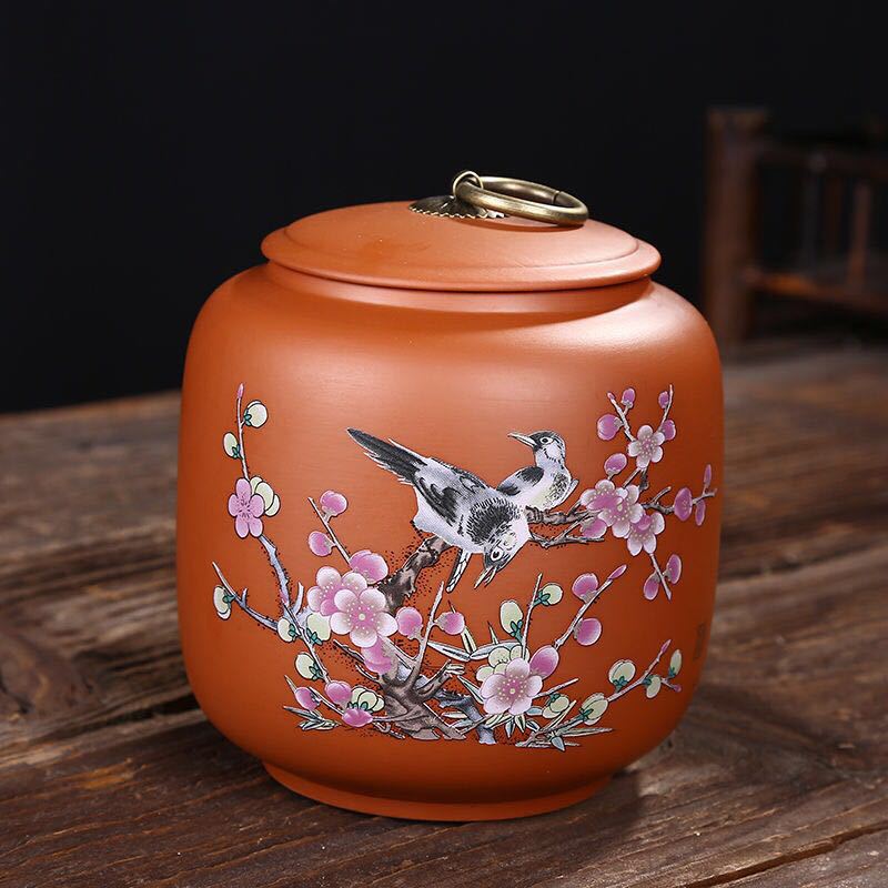 Chinese Purple Clay tea jar Tieguanyin containers travel tea bag storage box Portable Sealed porcelain tea caddy spice organizer: A