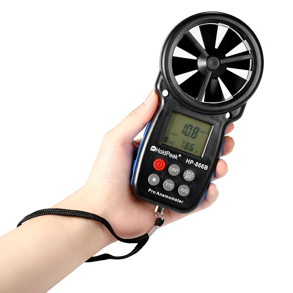 HoldPeak HP-866B Mini LCD Digital-Anemometer Thermometer Wind Geschwindigkeit Luft Geschwindigkeit Temperatur Messung anemometro mit Hintergrundbeleuchtung
