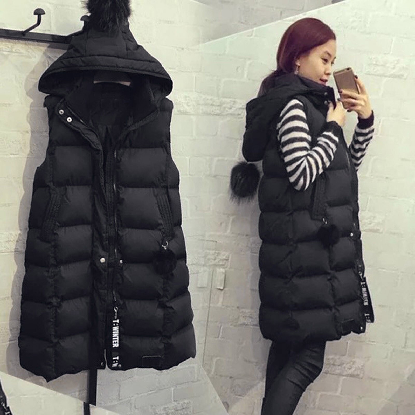 Dames effen zwart vest gilet jas mouwloos vest dames plus size hoodie bovenkleding feminina  #t2g