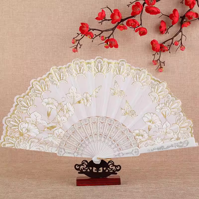 Éventail pliant imprimé de fleurs, éventails à main pour peinture et dessin, éventail décoratif de danse de Style chinois, décoration de maison pour fête de mariage