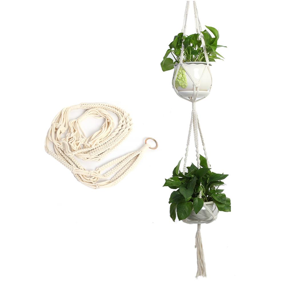 Macramé plantenhanger plantenbakmand touw pothouder hangende touwmand jute touw gevlochten hangend touw woondecoratie: 02