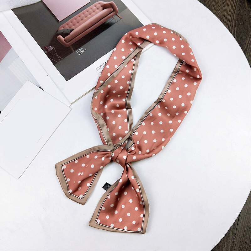 Pañuelo de lunares de seda para mujer, pañuelo para el pelo, cinta para el pelo, cinta para la muñeca, bandoleras para manualidades, bandoleras de satén, ajustado largo: Rosa