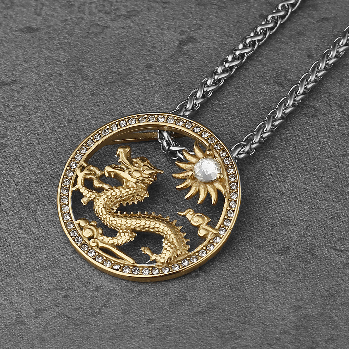 Zirkon Hohl Gold Farbe Drachen Anhänger Männer und Frauen Charme Halskette Straße Hüfte hüpfen Edelstahl Schmuck Zubehör