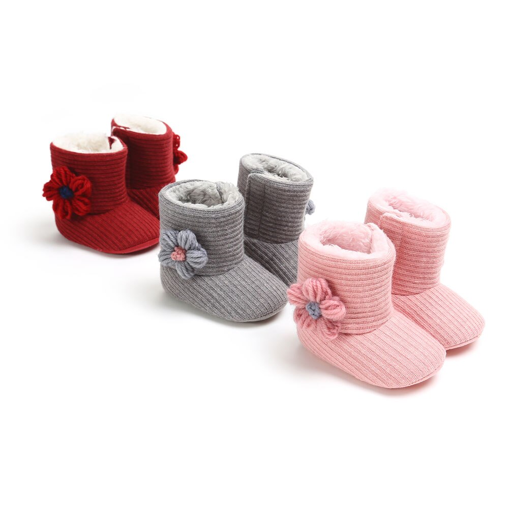 Baby Cute Warm Winter Boots Babies Girl Toddler Infant Winter Snow Boot Fur Faux Shoes Cotton Flower 0-18M