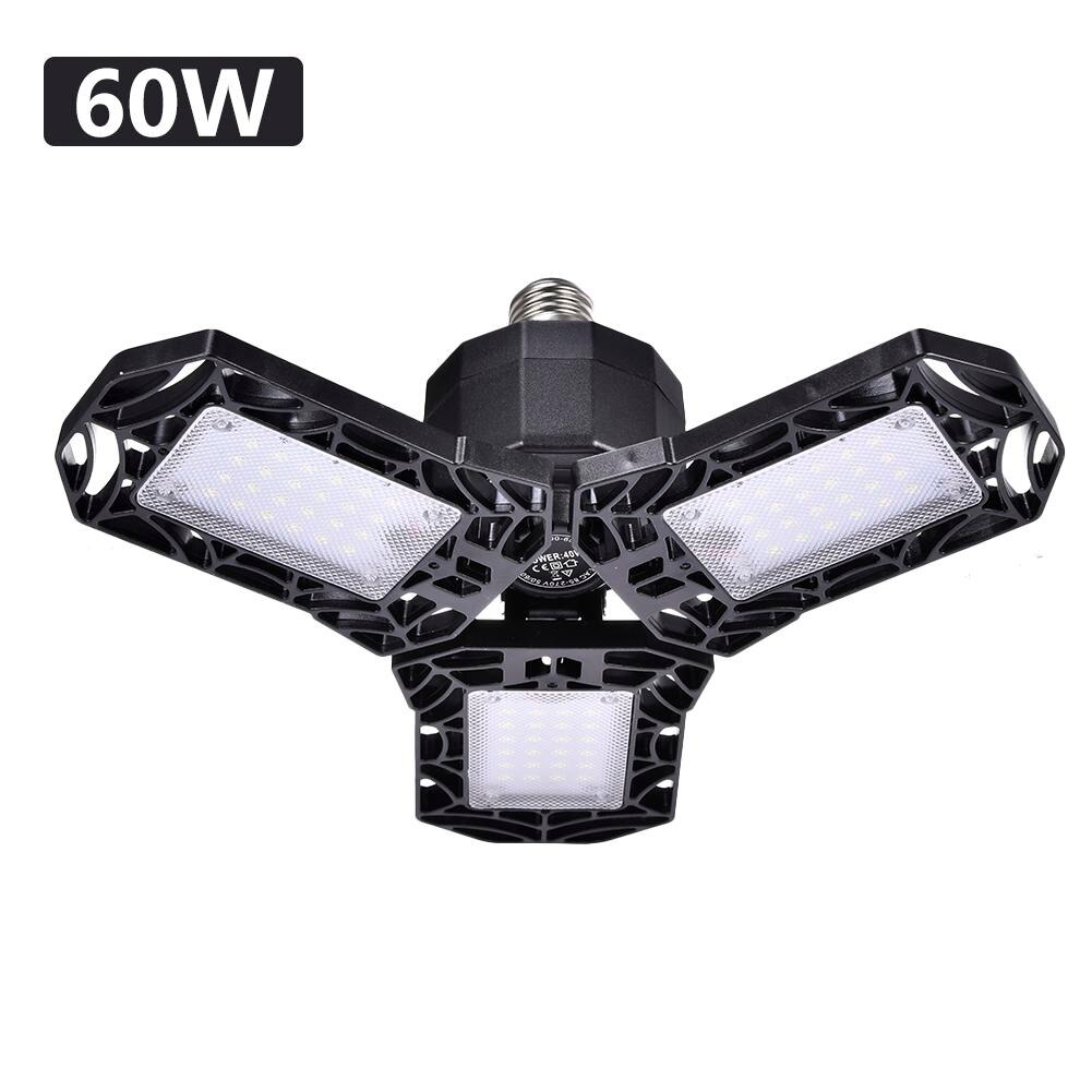 60w/6000lm førte garage lys deformerbare tre klinge foldbar lampe vandtæt lygte til gymnastiksale stadier lagre 110v 220v e27: Sort 60w