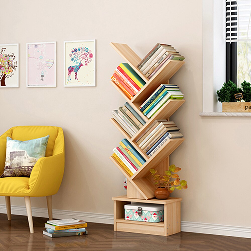 Household 8 layer Bookshelf Tree-Shaped Bookcase Children's Picture Book Shelf Space Saving Floor Shelf Storage Rack Furniture
