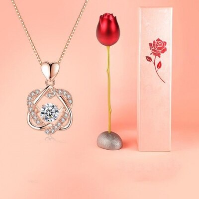 Rose Flower Box Crystal Goud Zilver Ketting Voor Mannen Vrouwen Legering Sieraden Doos Voor Meisje Vrienden Paar: G Necklace Red Box