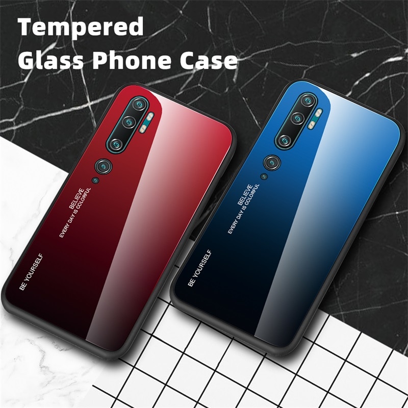 For Xiaomi MI Note 10 Case Luxury Gradient Tempered Glass Hard Soft Frame Full Back Covers For Xiaomi CC9 Pro Shockproof Fundas