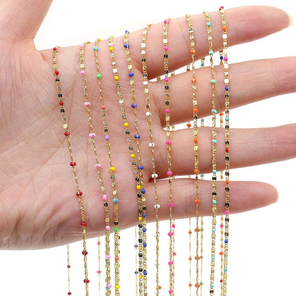 1 Meter Handmade Gold Wire Wrapped Rosary Chain stone Beads Chains for Jewelry Making DIY Necklace Bracelet Anklet Accessories