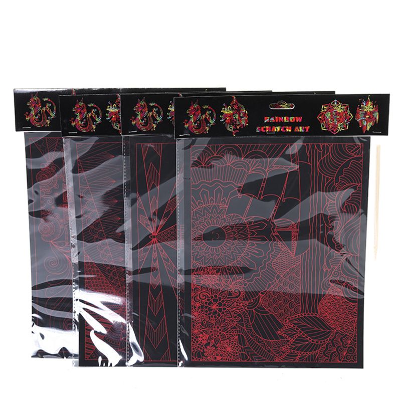 4 Stuks 11 "X 8" Scratch Papier Kunst Set Voor Kinderen Scratch Off Arts Black Scratch Off Art voor Kids Jongens Meisjes: R