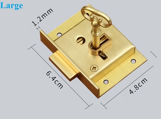 1Pc Vintage Brass Cabinet Drawer Lock With Hades Key