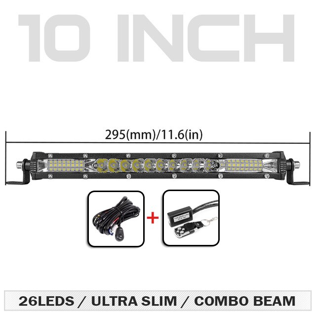DERI Straight Slim LED Light Bar Single Row 10inch 80W For 4WD SUV ATV 4X4 Off Road LED Work Light Lamp with wire barre led: 10 inch wire remote
