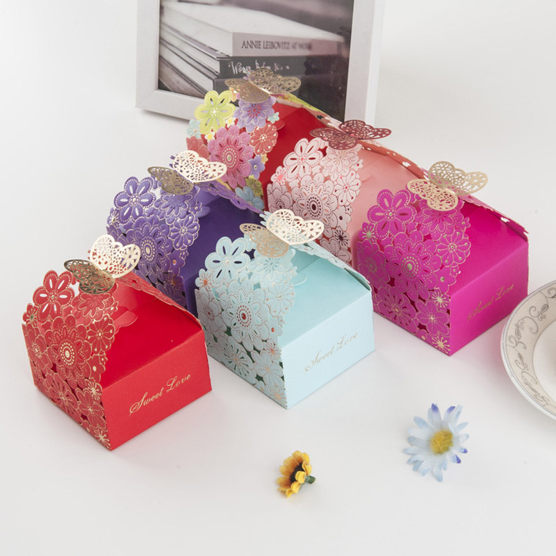 Caixa de papel de desenho de borboleta, caixa para doces de papel de estilo europeu, caixa de presente para casamento, lembranças de personalidade fofa e caixa de chocolate com 10 peças