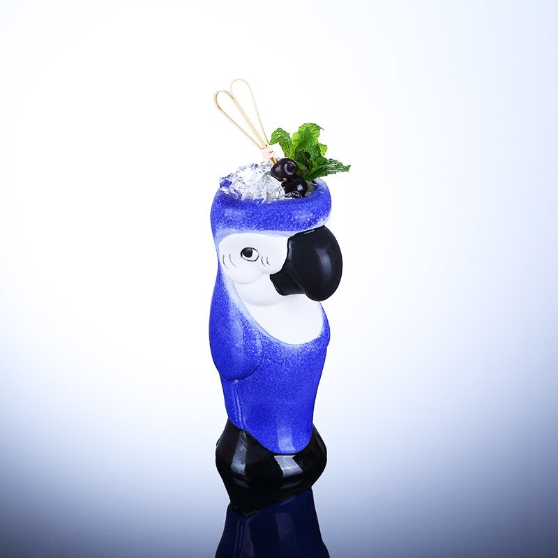 årgang stil hawaii 3d blå papegødu drikker cocktail vin glassbar sandstrand keramisk tikimug øl tiki kopp bicchieri vetro