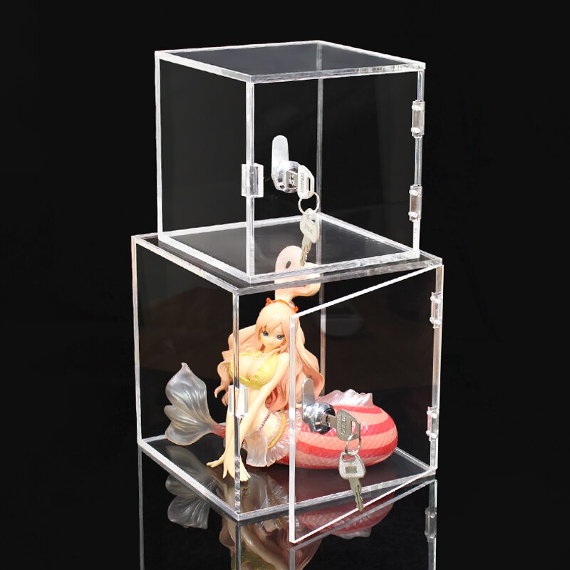 Family desktop model with lock storage box transparent dustproof acrylic square collection and display rack box