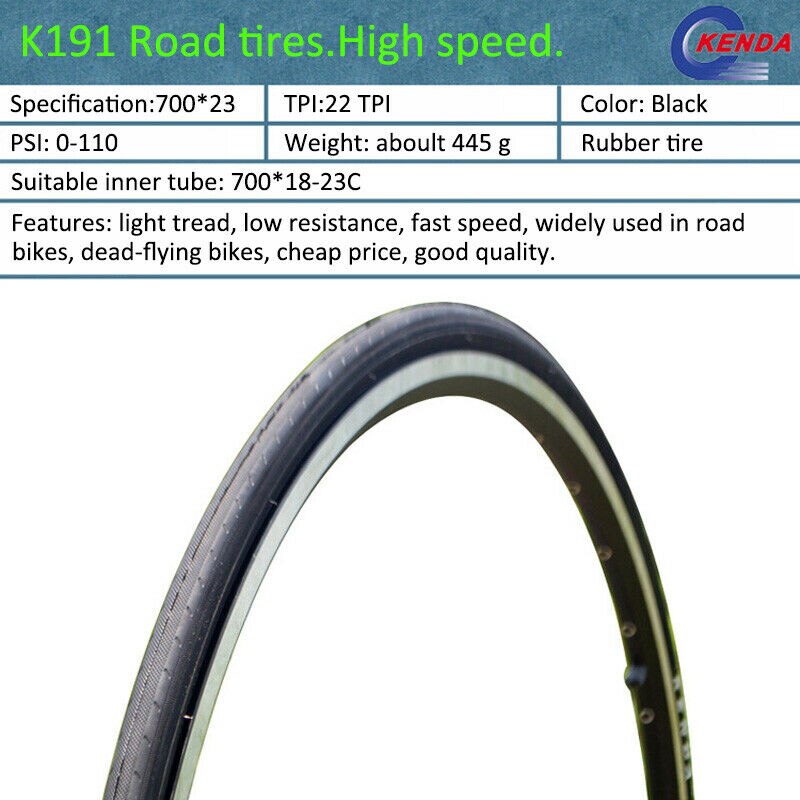 KENDA 700c Road Bike Tire 23mm Ultralight Bicycle Tyre Non-slip K191 Not Foldable 110PSI Tires Outer Tube Cycling Accessories