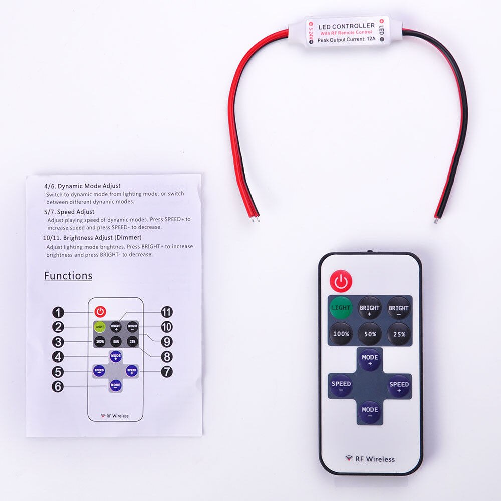 Mini 12V RF Wireless Remote Switch Controller Dimmer for Single LED Strip Light For Warm white/red/blue/green/yellow led tape