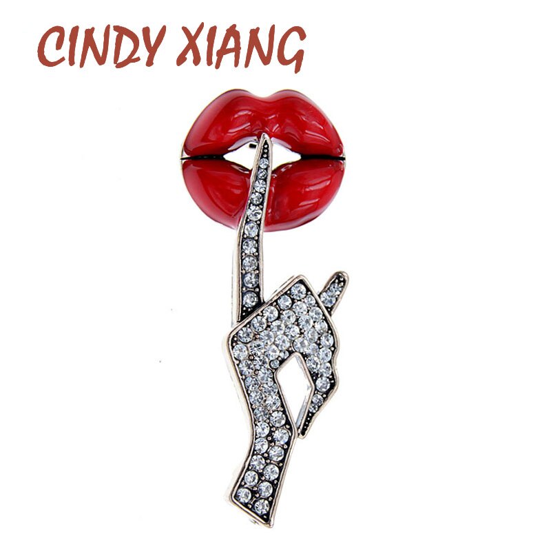 Cindy Xiang Worden Rustige Gebaar Broche Rhinestone Hand Red Lip Pin Mode Sieraden Vrouwen En Mannen Pak Accessoires