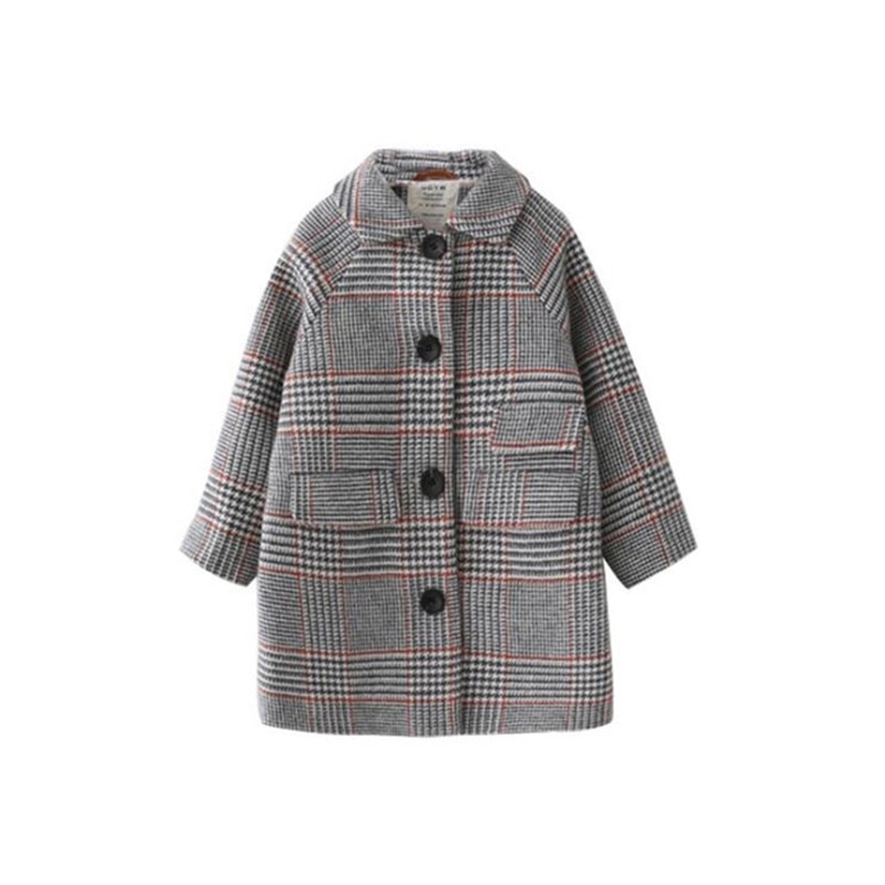 Abrigo de niña para niños invierno nueva Houndstooth abrigo de lana para niñas adolescentes chaqueta de otoño cálido abrigo largo Trench a prueba de viento