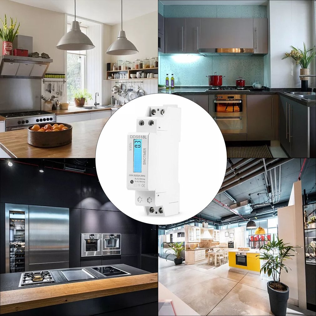 Single Phase LCD Backlit Wattmeter Power Consumption Watt Energy Meter kWh AC 5-32A 230V 50Hz 110V 60Hz Electric Din Rail Mount