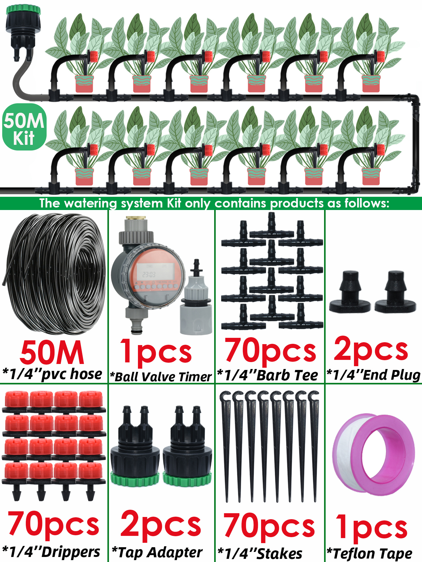 Sprycle 5M-50M Automatic Watering System Kit Garden Micro Drip Irrigation Controller DIY Cooling Mist Spray for Vegetable Flower
