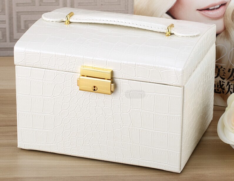 Jewellery Box Rings Necklaces Bracelets Jewelry Storage Organiser Drawer Cabinet 3-Layers 2-Drawers Carrying Storage Case: Beige