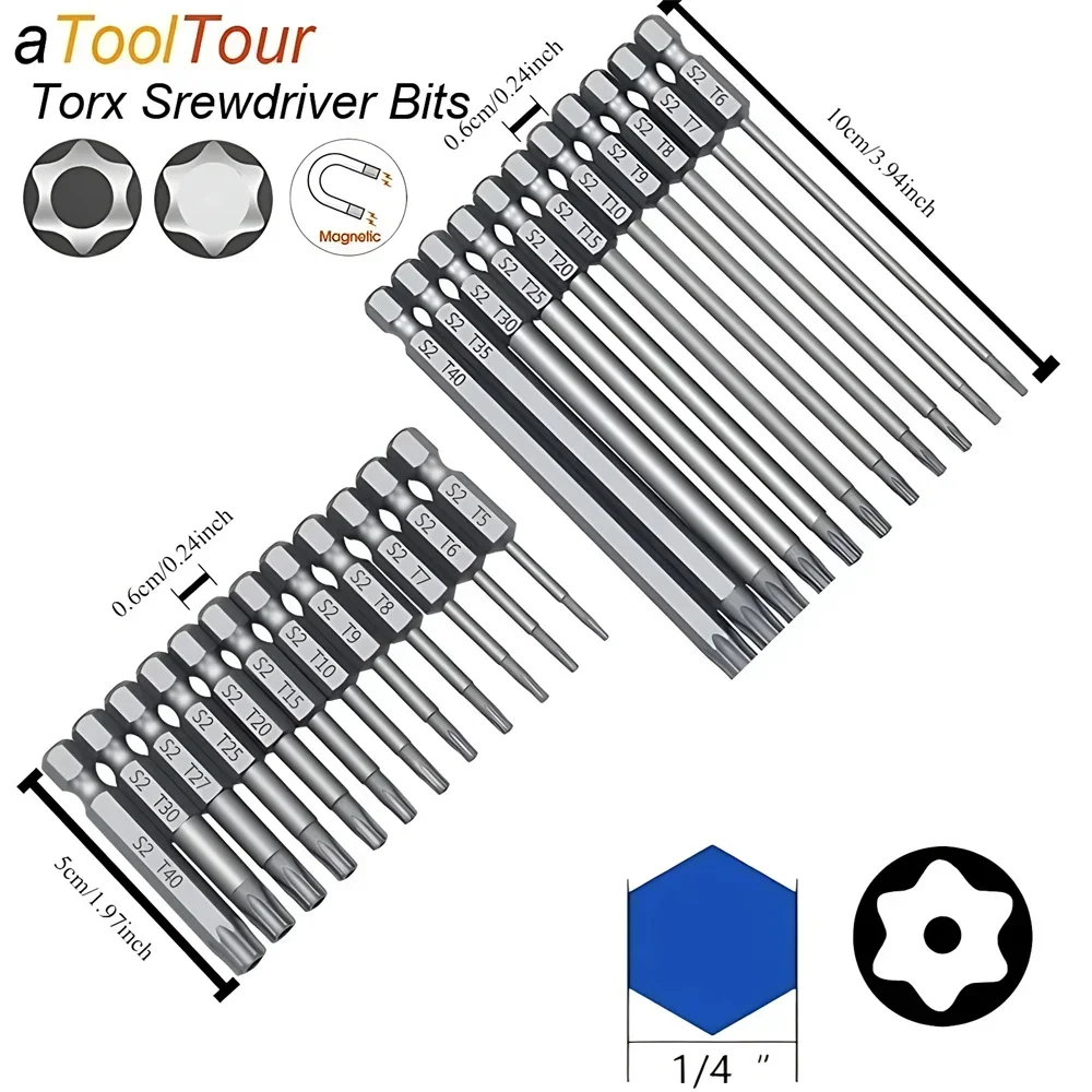 Torx Screwdriver Flat Head Tamper Proof Security Drill Bit Set for Electric Drill Magnetic Extension Adapter Star Hex Spline Bit