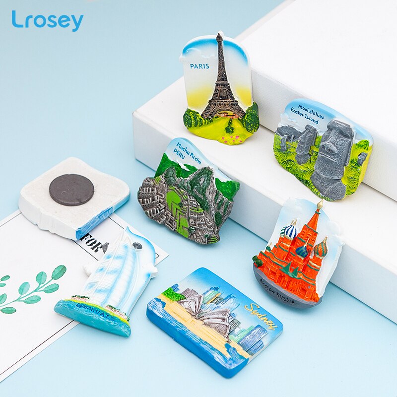 Fridge magnet souvenir Greece Paris Resin refrigerator Magnetic sticker Dubai Sydney home decor kitchen decoration accessories