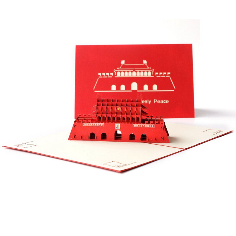 3D Handgemaakte Beijing Tian Een Mannen De Poort van Hemelse Vrede Papier Uitnodiging Wenskaarten Postkaart Relatiegeschenk Souvenir