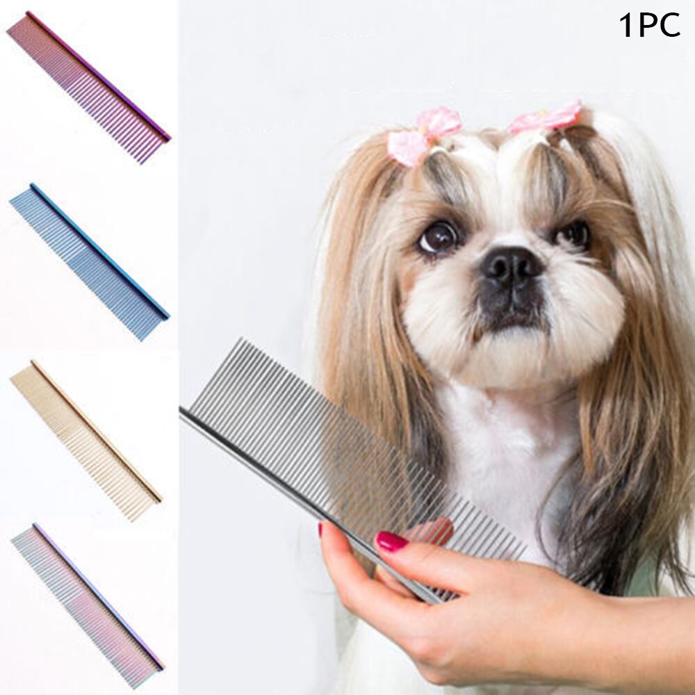 1PC Multicolor Pet Dog Cat Hair Comb Metal Double Row Brush Grooming Hair Steel Comb Beauty Cleaning Supplies