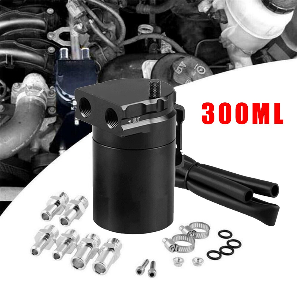 300ML Oil Catch Can Kit Universal Black Breather Baffled Aluminum Reservoir Tank And Aluminium