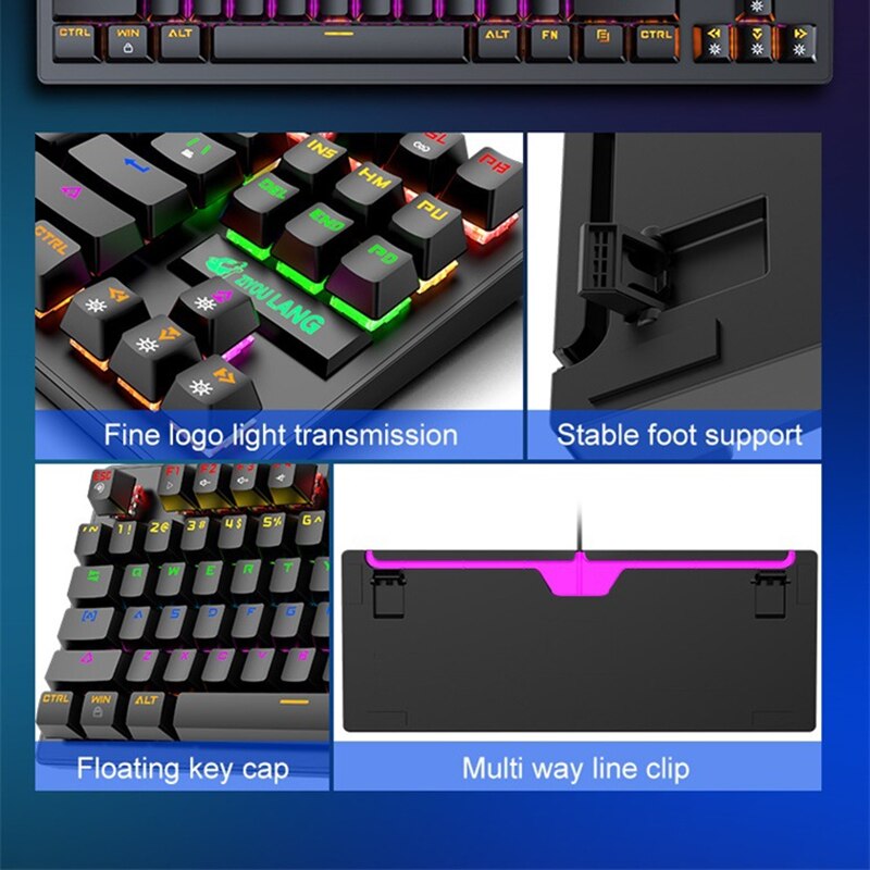 Gaming Mechanical Wired Keyboard 87-key Green axis USB Interface RGB Backlight For gamers PC laptops girly pink